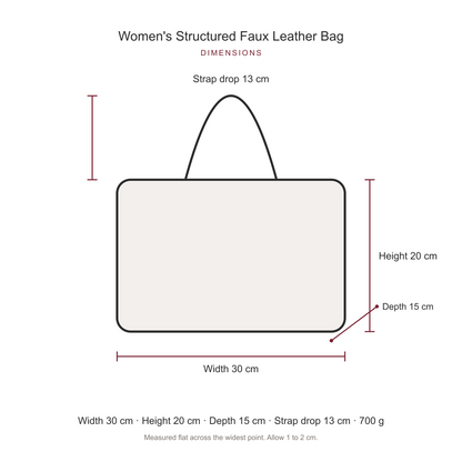 Women's Structured Faux Leather Bag, dimensions