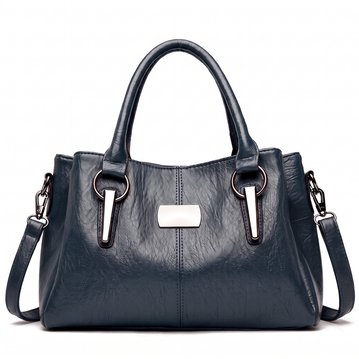 Women's Structured Faux Leather Bag – Burgundy Everyday Casual Handbag — Blue