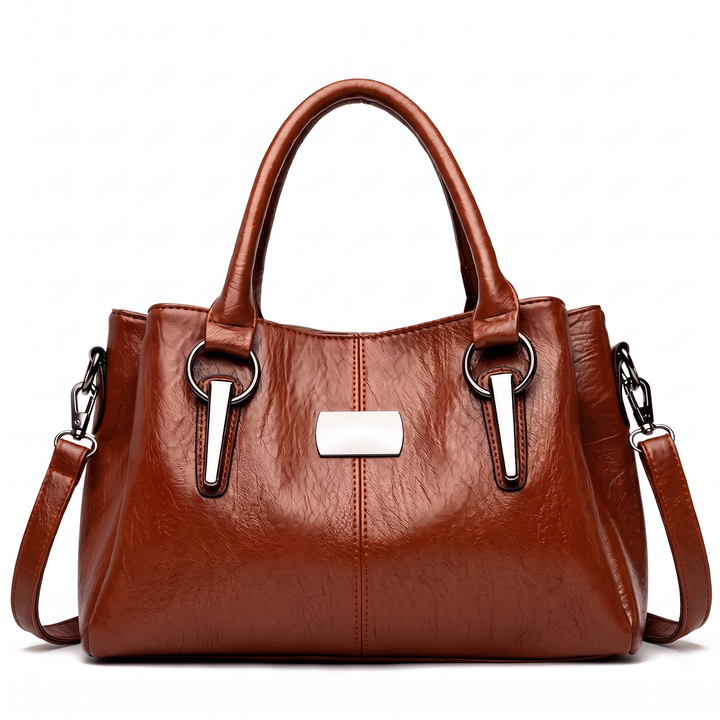 Women's Structured Faux Leather Bag – Burgundy Everyday Casual Handbag — Cognac Brown
