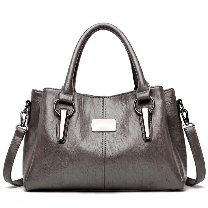 Women's Structured Faux Leather Bag – Burgundy Everyday Casual Handbag — Gray