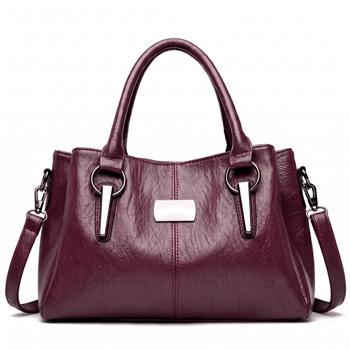 Women's Structured Faux Leather Bag – Burgundy Everyday Casual Handbag — Purple