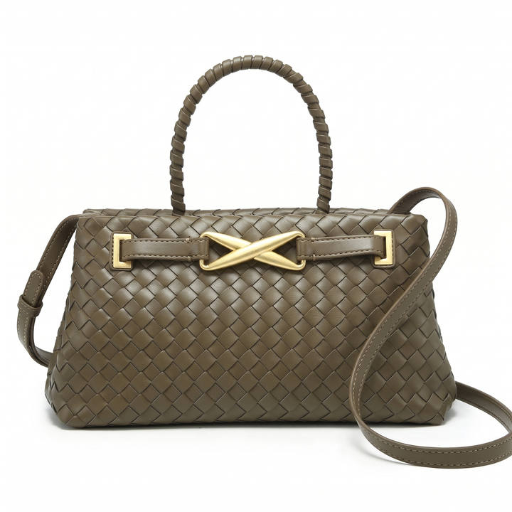 Sunoire new explosive pu square rhombic braided zipper closure high end fashion trendy pearl soft shoulder crossbody tote handbag daily 01 front