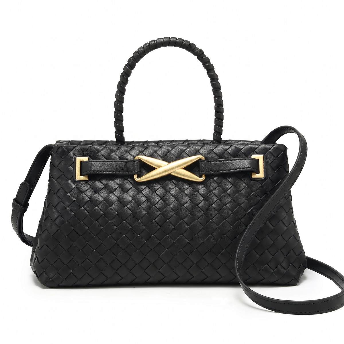Sunoire new explosive pu square rhombic braided zipper closure high end fashion trendy pearl soft shoulder crossbody tote handbag daily colorway black
