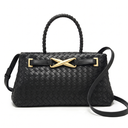 Sunoire new explosive pu square rhombic braided zipper closure high end fashion trendy pearl soft shoulder crossbody tote handbag daily colorway black