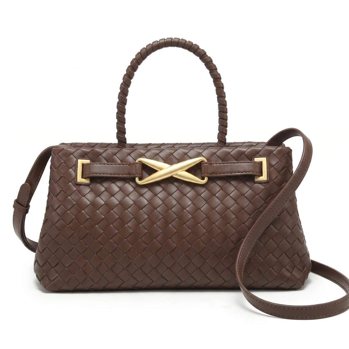 Sunoire new explosive pu square rhombic braided zipper closure high end fashion trendy pearl soft shoulder crossbody tote handbag daily colorway coffee
