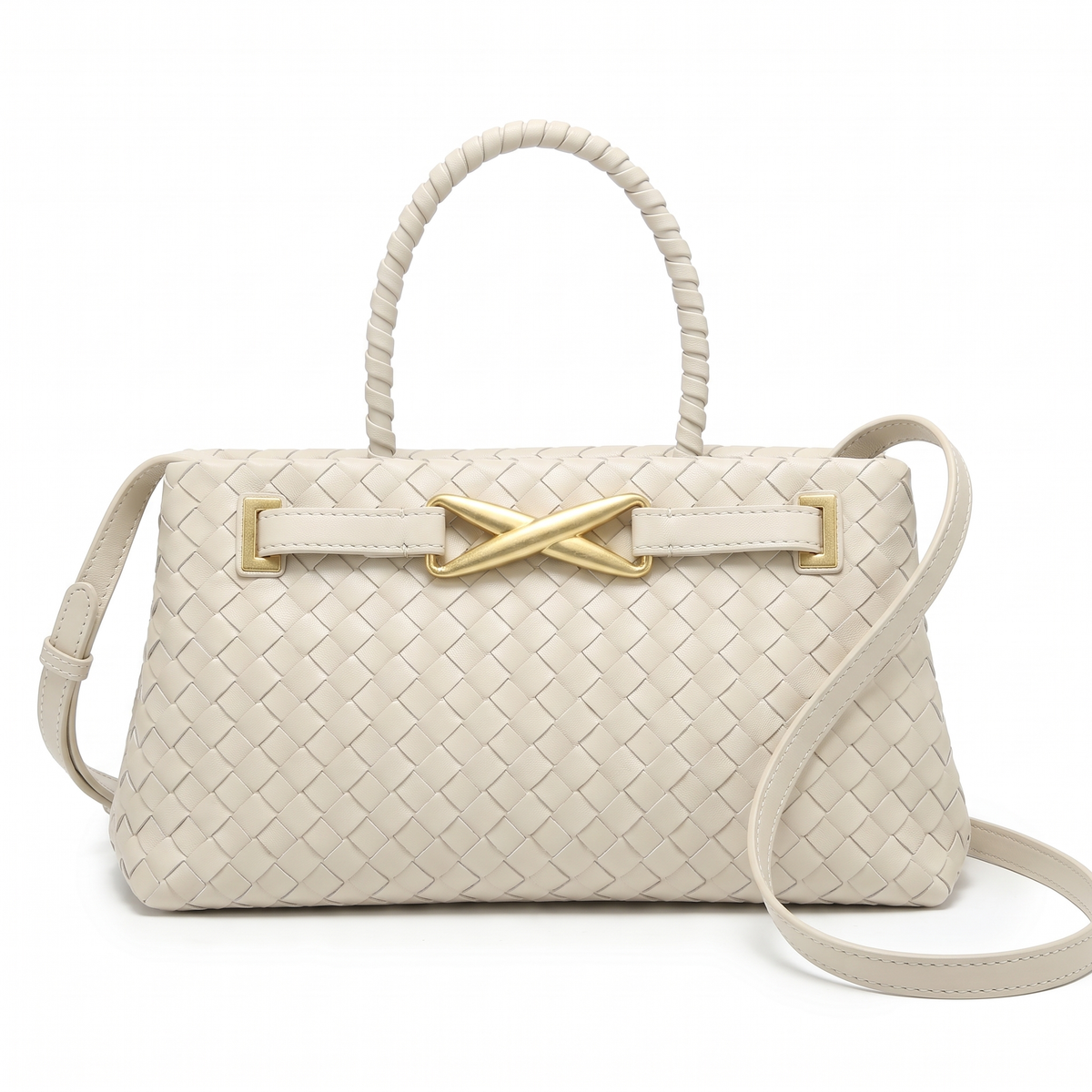 Sunoire new explosive pu square rhombic braided zipper closure high end fashion trendy pearl soft shoulder crossbody tote handbag daily colorway off white