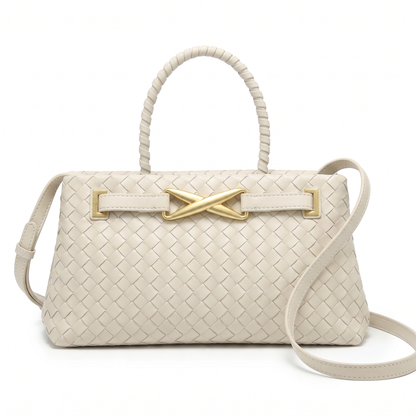 Sunoire new explosive pu square rhombic braided zipper closure high end fashion trendy pearl soft shoulder crossbody tote handbag daily colorway off white