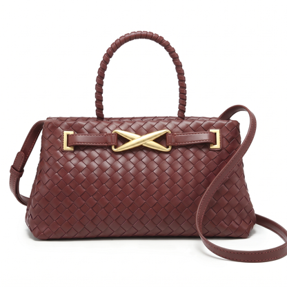 Sunoire new explosive pu square rhombic braided zipper closure high end fashion trendy pearl soft shoulder crossbody tote handbag daily colorway wine red