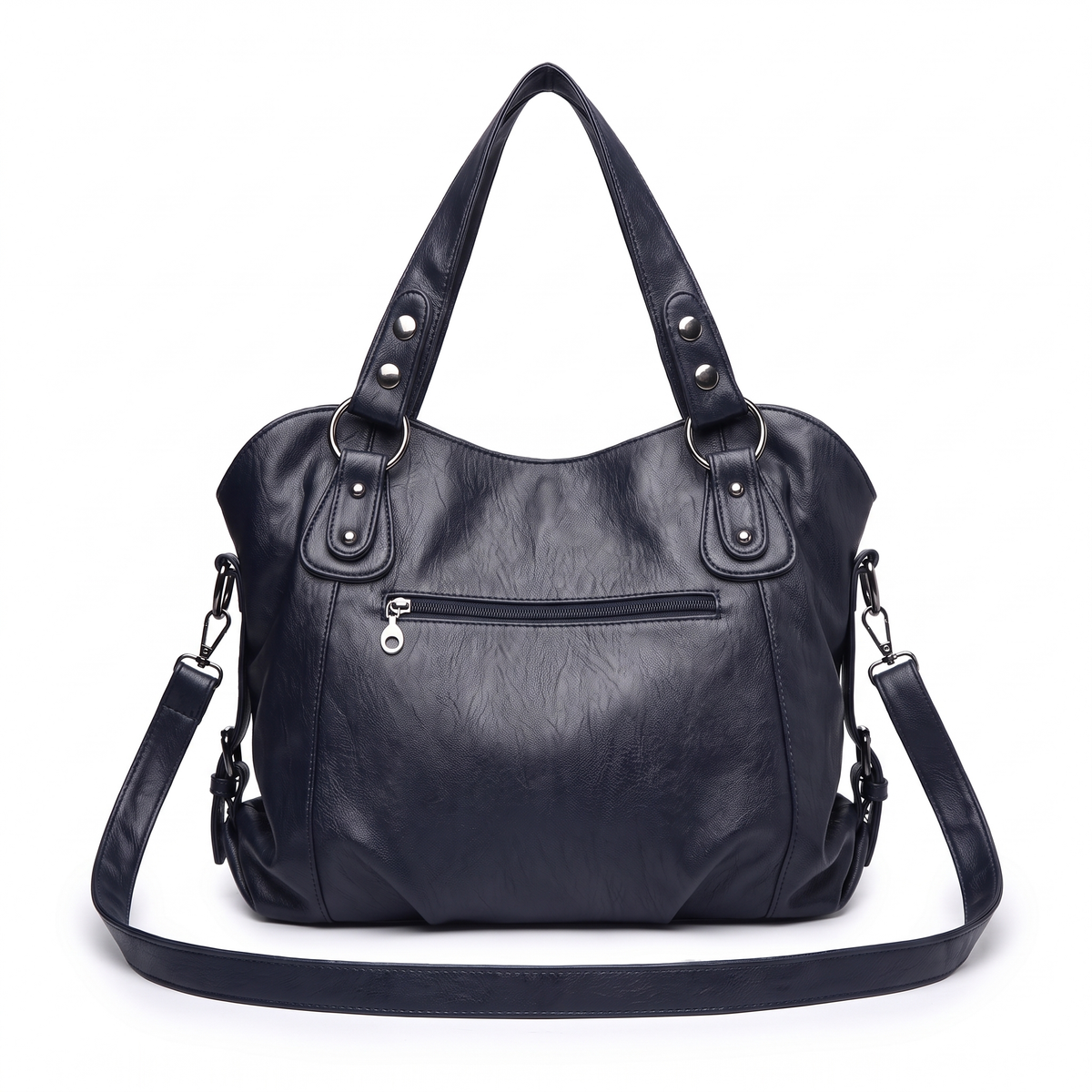 Women's Slouchy Faux Leather Fringe Charm Hobo Bag, back view