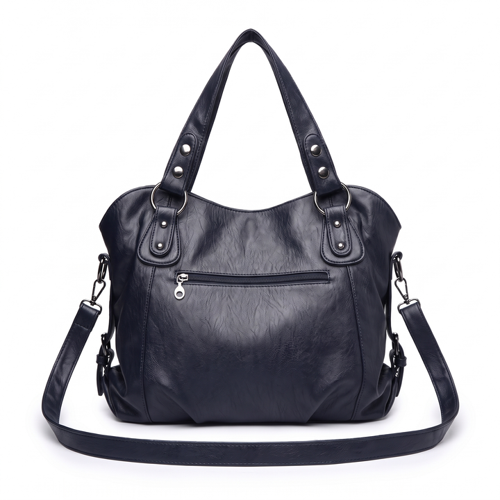 Women's Slouchy Faux Leather Fringe Charm Hobo Bag, back view