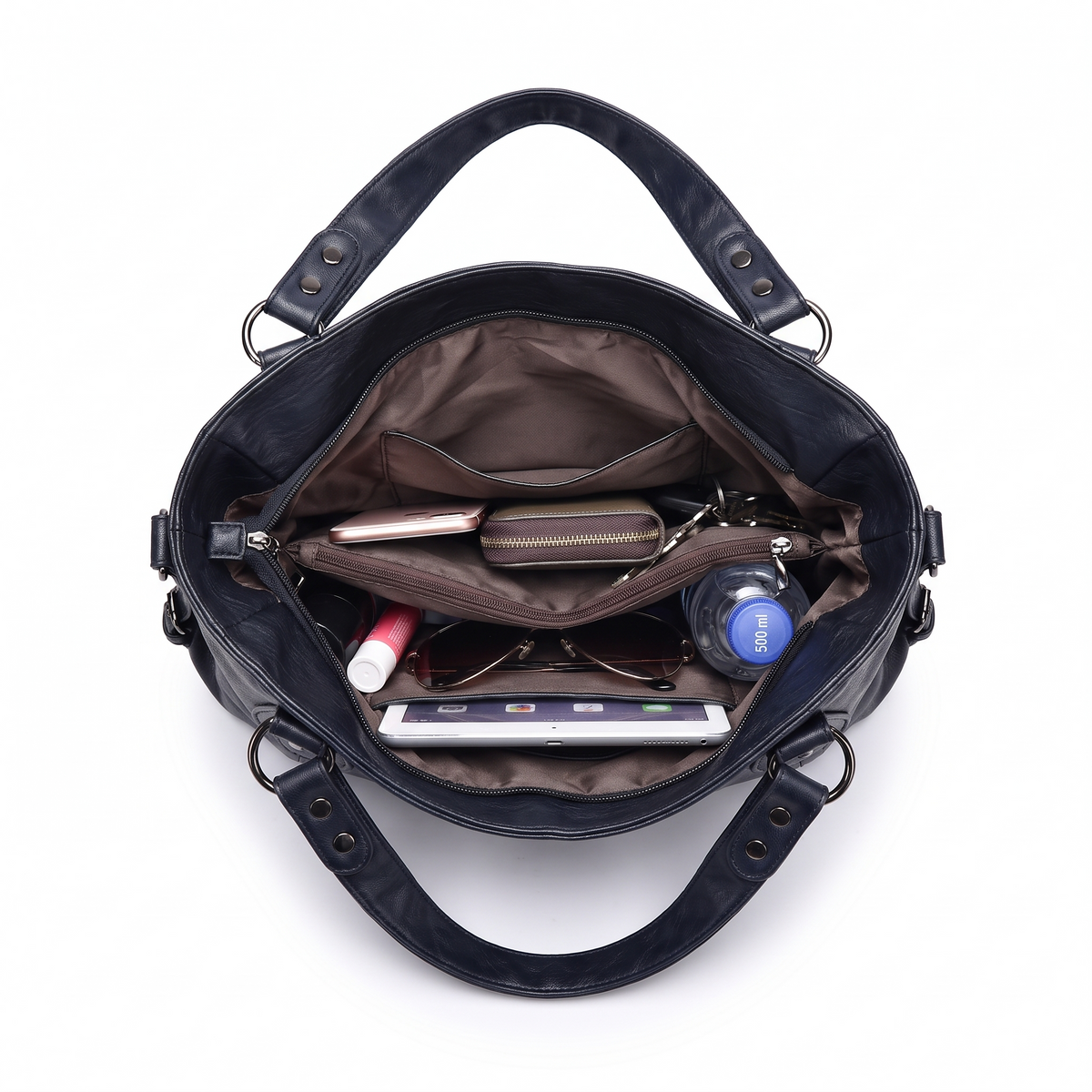 Women's Slouchy Faux Leather Fringe Charm Hobo Bag, interior