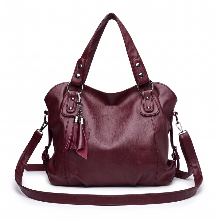 Women's Slouchy Faux Leather Fringe Charm Hobo Bag – Navy Blue Evening Out Shoulder Bag — Burgundy