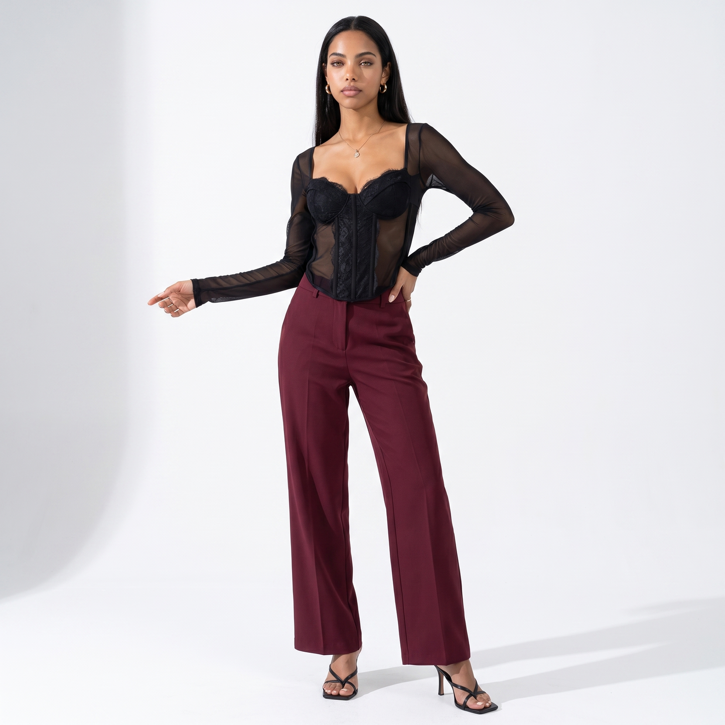Sunoire new sexy hot girl lace solid color fishbone autumn long sleeve women s top 60933 front hero 01