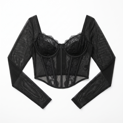 Sunoire new sexy hot girl lace solid color fishbone autumn long sleeve women s top 60933 garment flatlay 01