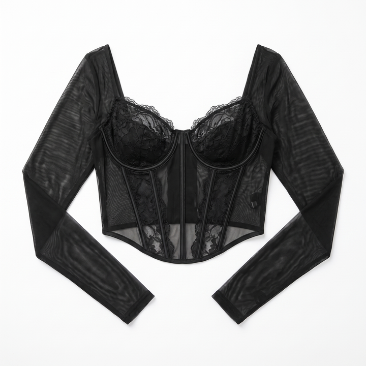 Sunoire new sexy hot girl lace solid color fishbone autumn long sleeve women s top 60933 garment flatlay 01