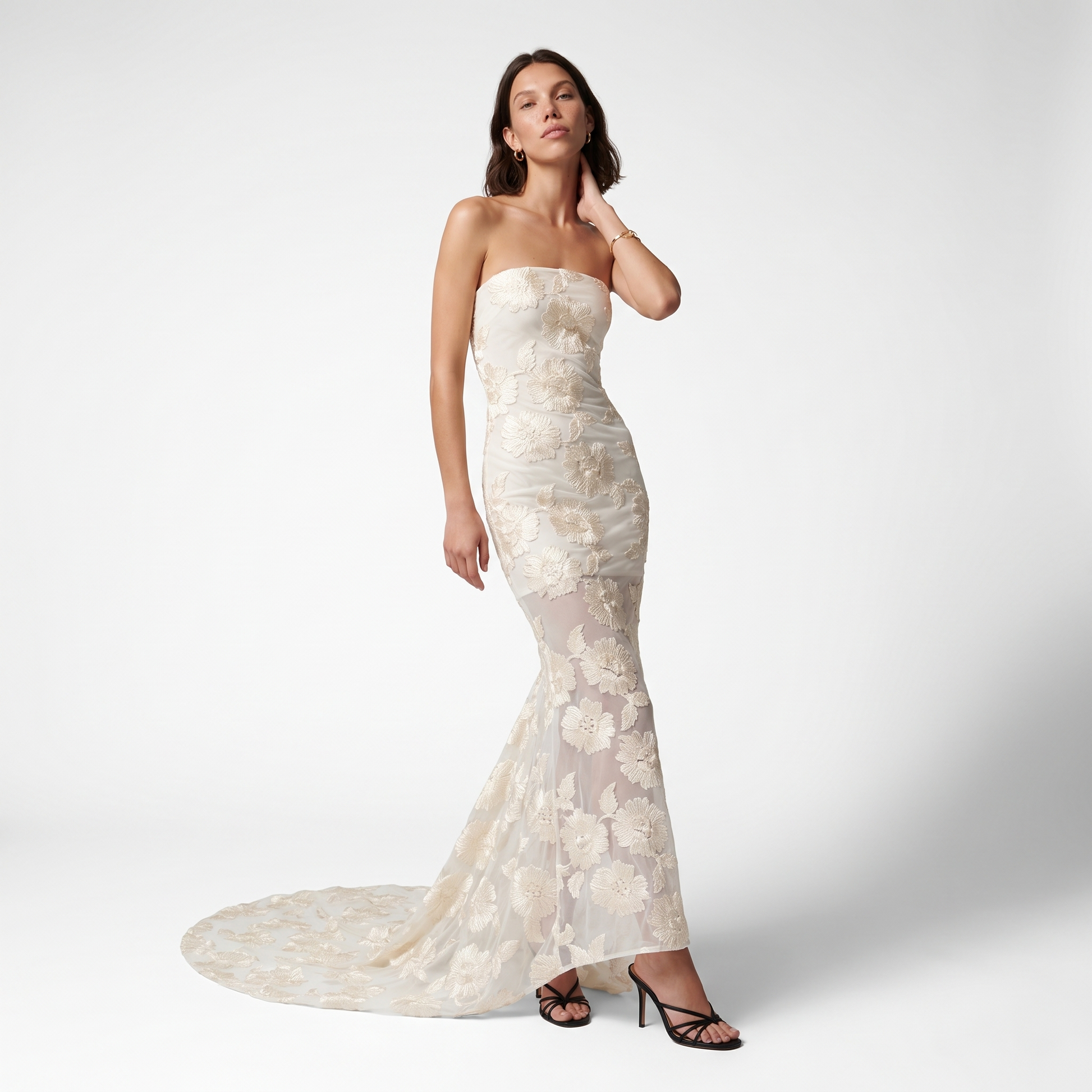 Sunoire new sexy lace 3d flower mermaid maxi dress women sleeveless embroidered floral long dress elegant evening party wedding gowns front hero 01