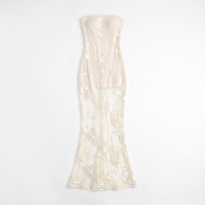 Sunoire new sexy lace 3d flower mermaid maxi dress women sleeveless embroidered floral long dress elegant evening party wedding gowns garment flatlay 01