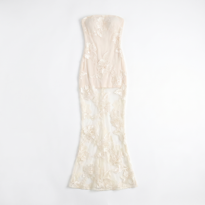 Sunoire new sexy lace 3d flower mermaid maxi dress women sleeveless embroidered floral long dress elegant evening party wedding gowns garment flatlay 01