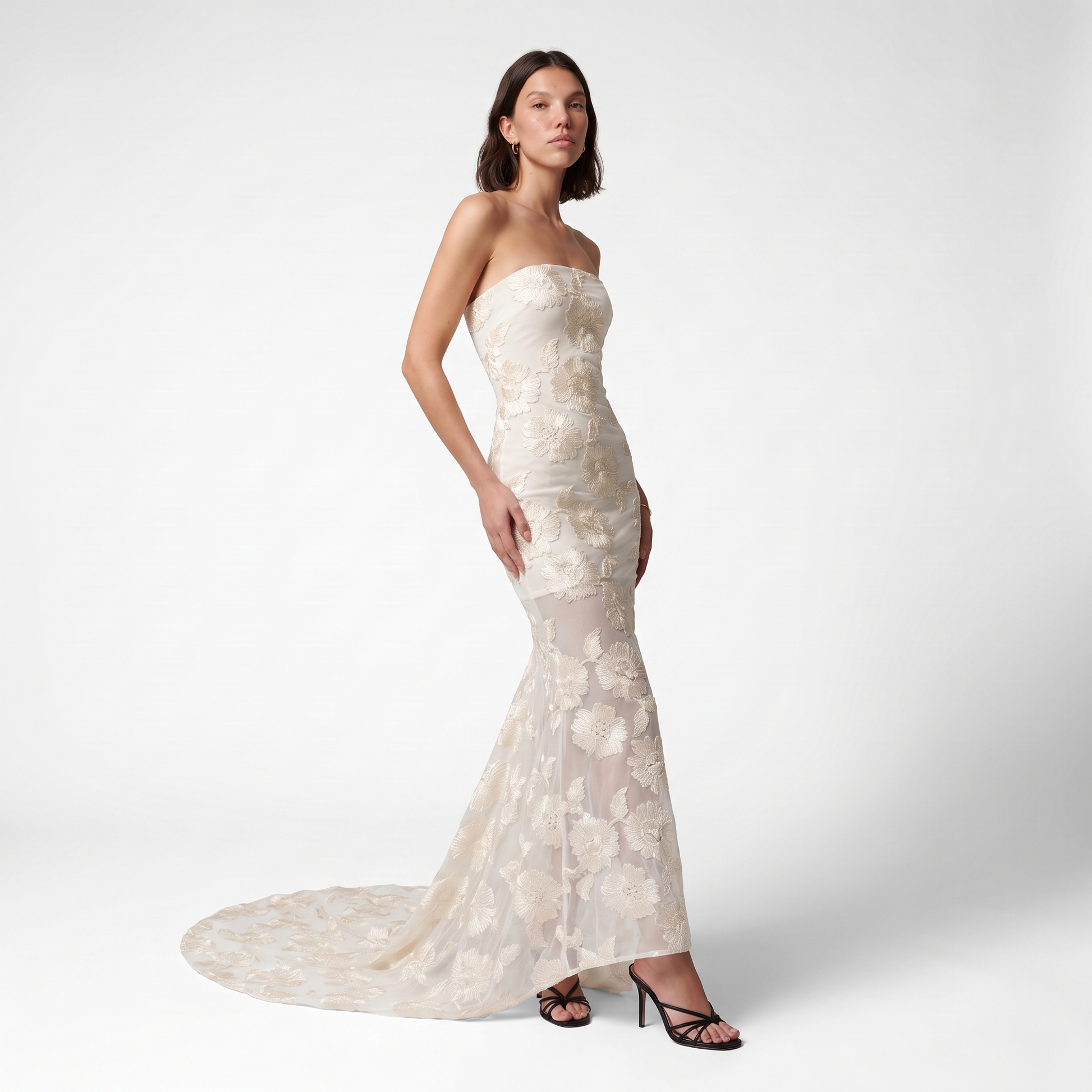 Sunoire new sexy lace 3d flower mermaid maxi dress women sleeveless embroidered floral long dress elegant evening party wedding gowns three quarter 01