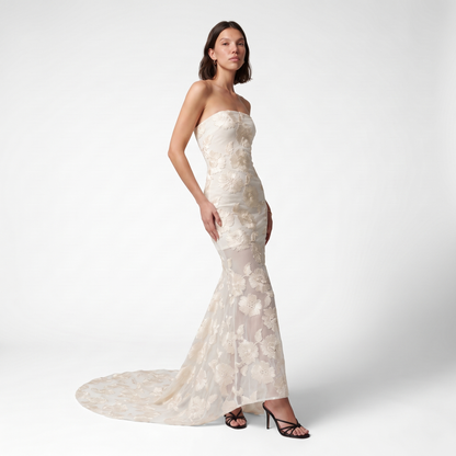 Sunoire new sexy lace 3d flower mermaid maxi dress women sleeveless embroidered floral long dress elegant evening party wedding gowns three quarter 01