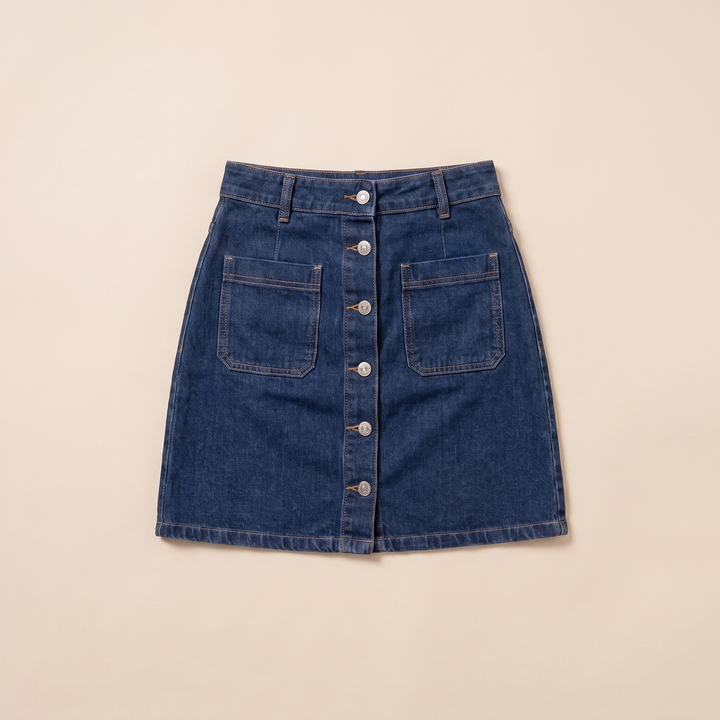 Sunoire nina blue denim skirt garment flatlay 01