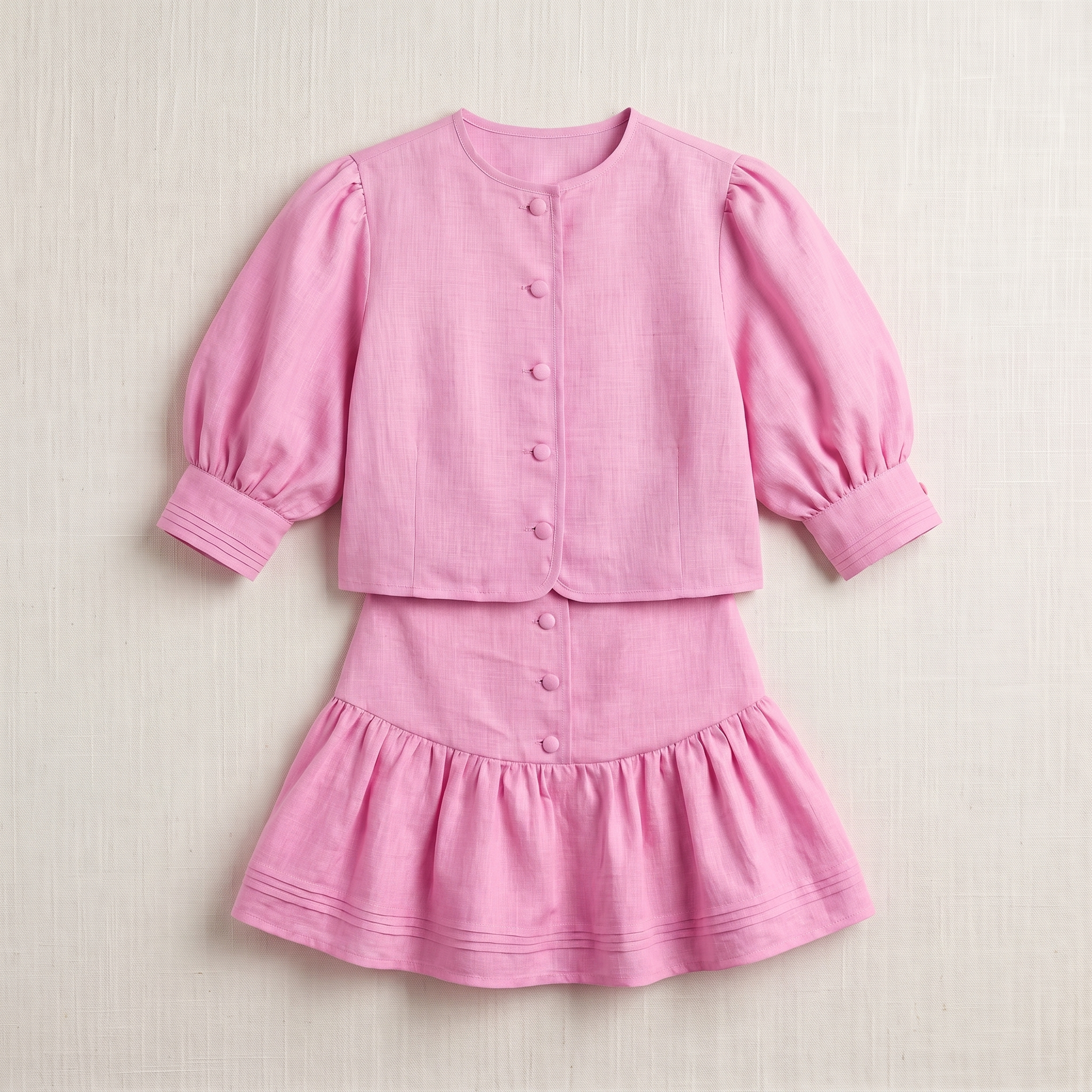 Sunoire nina pink cotton set garment flatlay 01