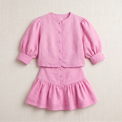 Sunoire nina pink cotton set garment flatlay 01