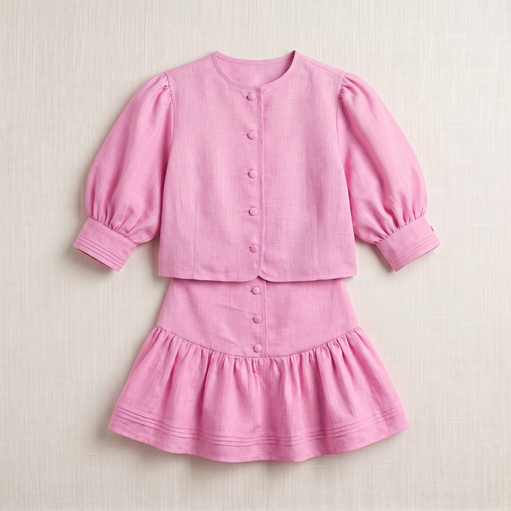 Sunoire nina pink cotton set garment flatlay 01
