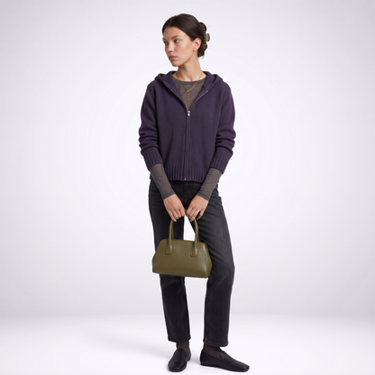 Sunoire nnr custom wholesale lady crew neck solid color knitwear autumn long sleeve zipper coat knitted sweater colorway dusty purple front hero 01