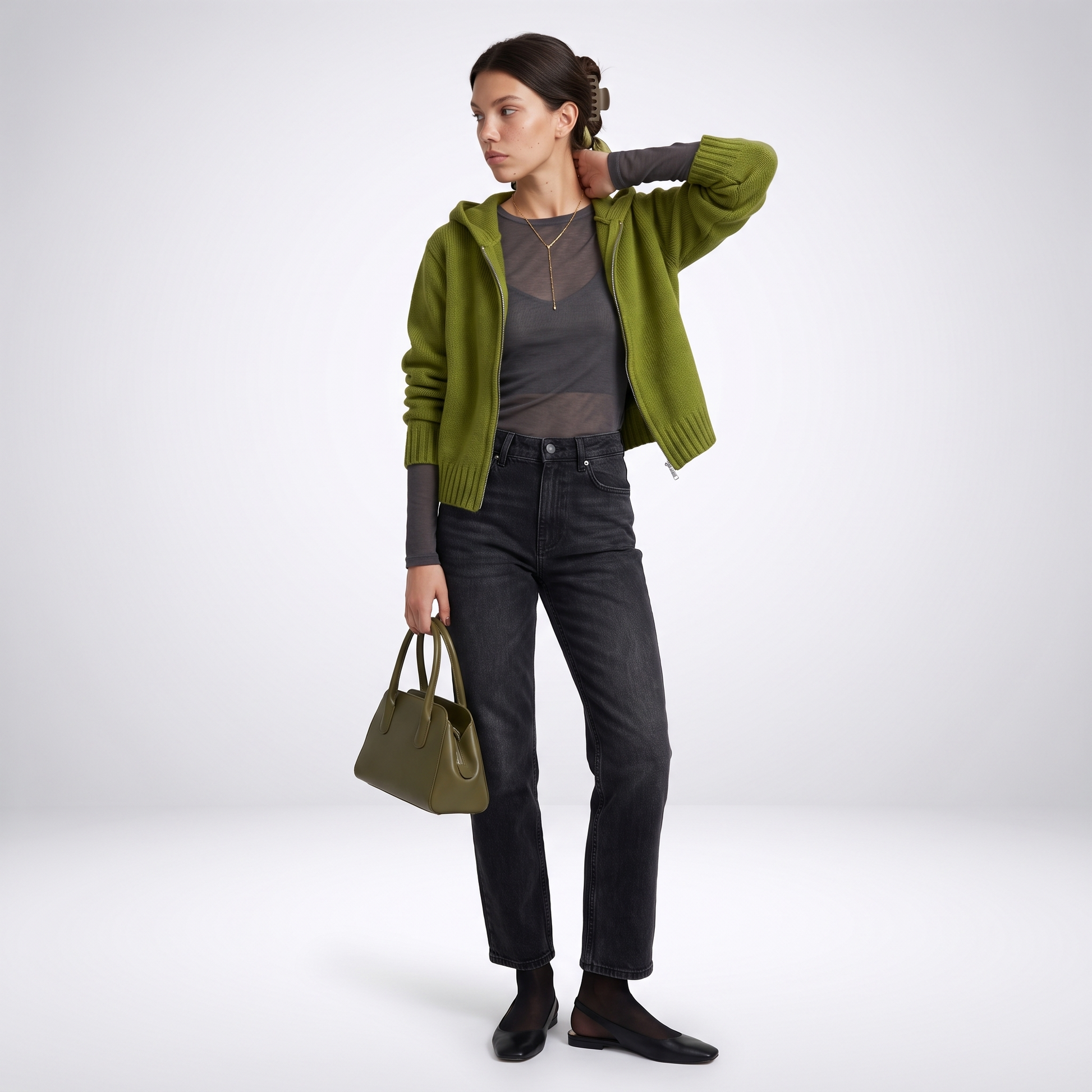 Sunoire nnr custom wholesale lady crew neck solid color knitwear autumn long sleeve zipper coat knitted sweater front hero 01