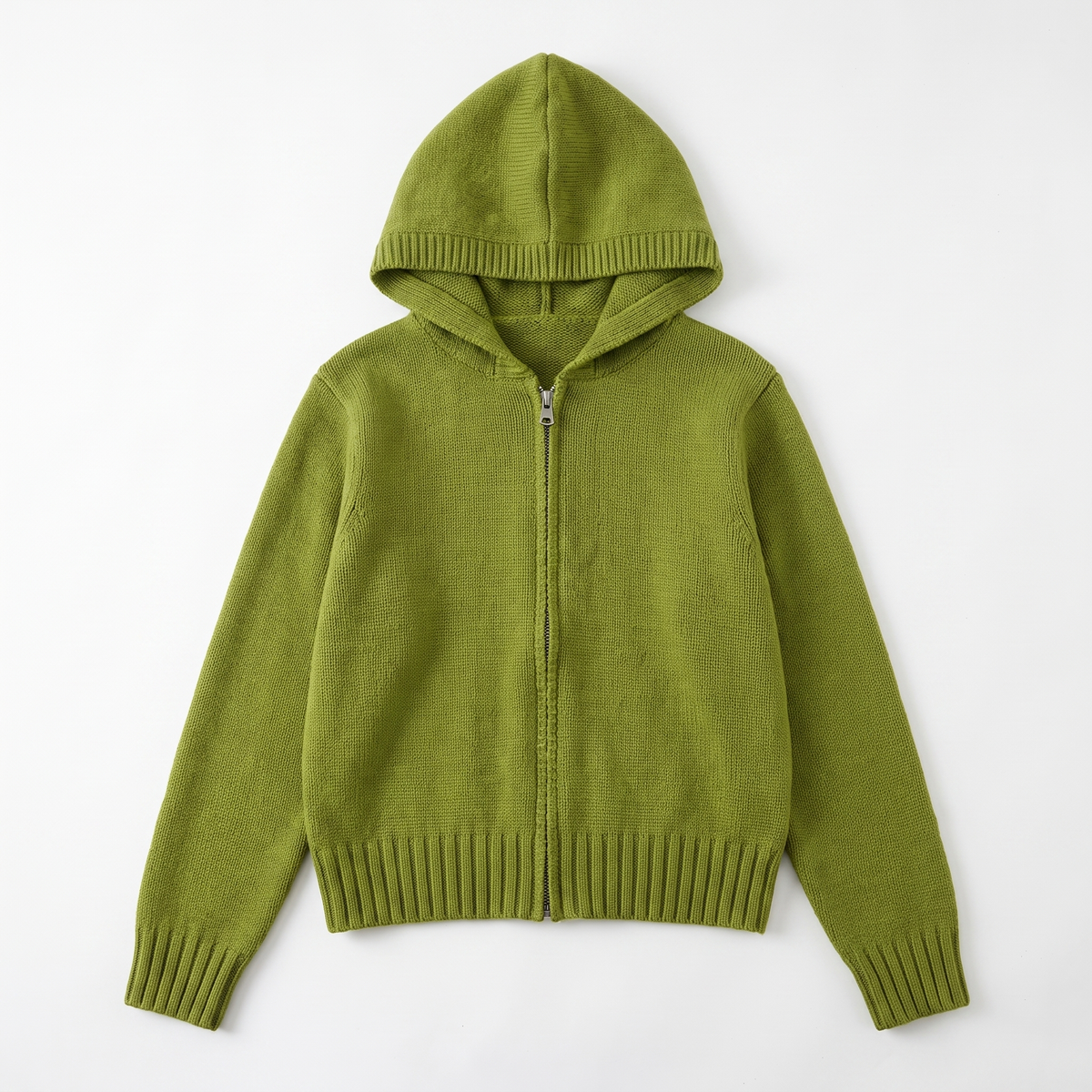 Sunoire nnr custom wholesale lady crew neck solid color knitwear autumn long sleeve zipper coat knitted sweater garment flatlay 01