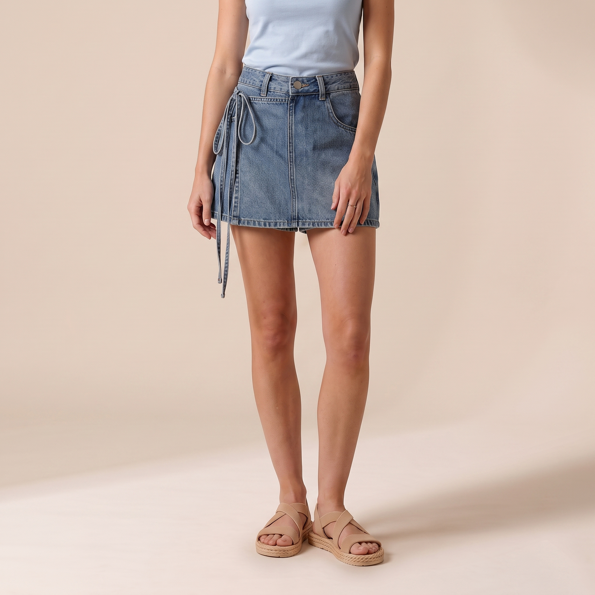 Sunoire noelle blue denim skirt bottom front crop 01