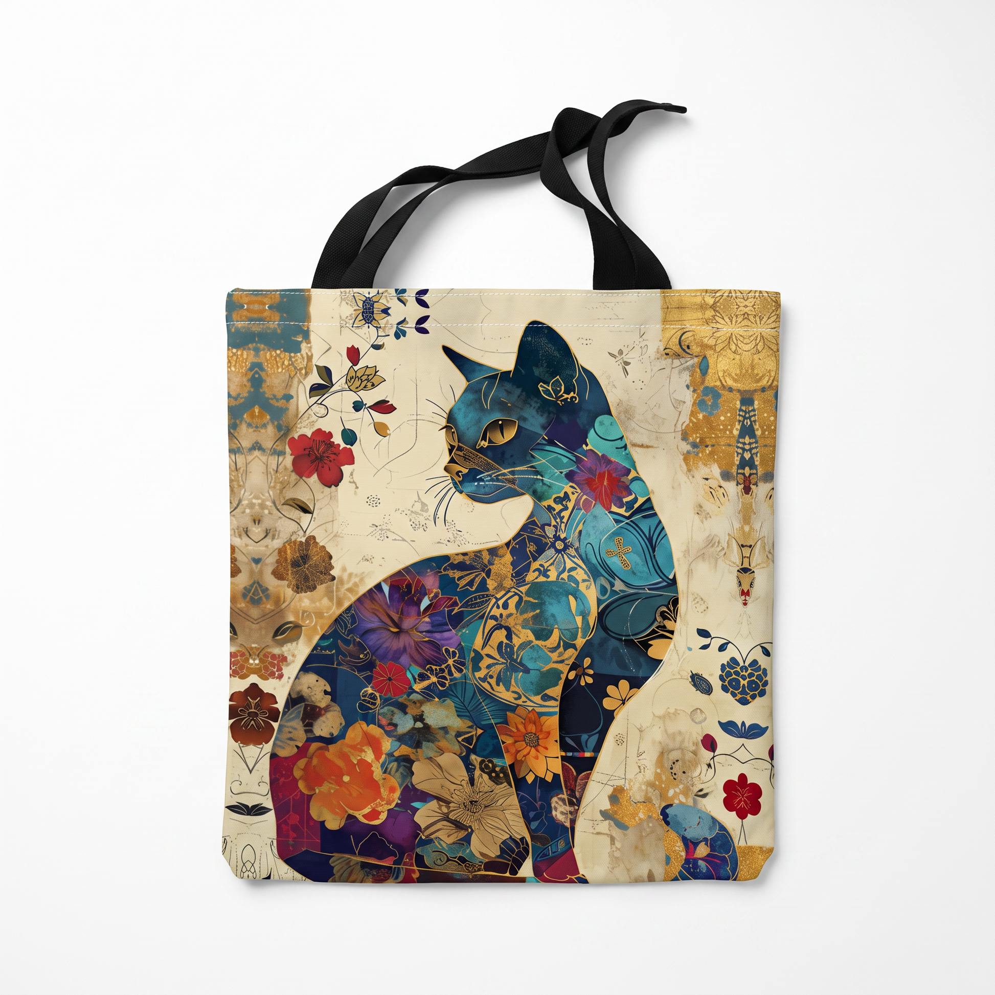 Sunoire noor cream cat print canvas tote bag 01 front