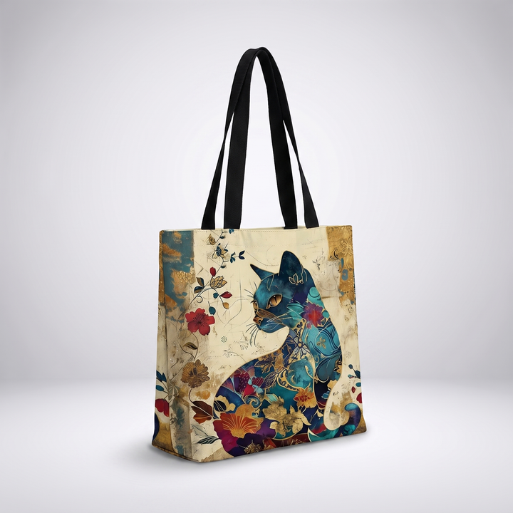 Sunoire noor cream cat print canvas tote bag 02 three quarter