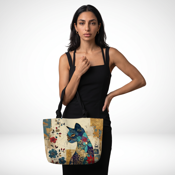 Sunoire noor cream cat print canvas tote bag 03 detail