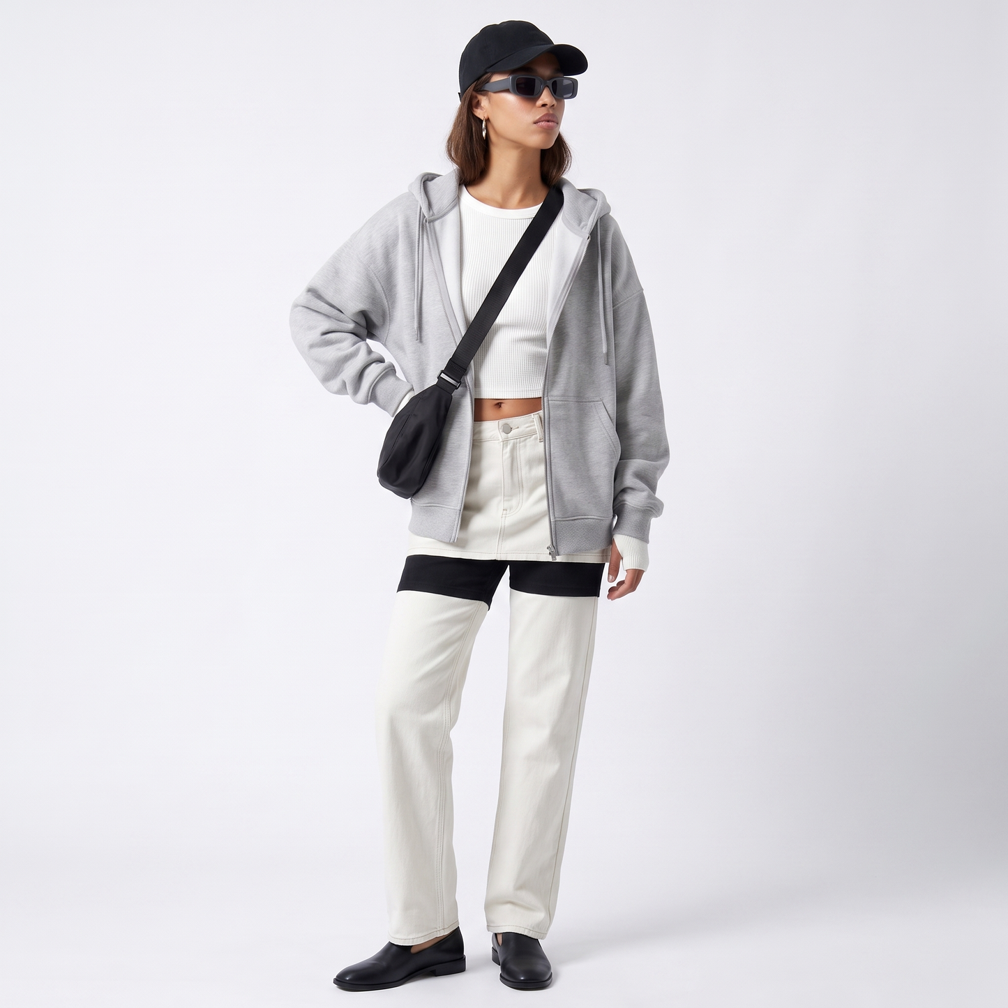 Sunoire ny solid color cardigan hoodie jacket female explosion style fall winter hooded loose top colorway navy blue front hero 01