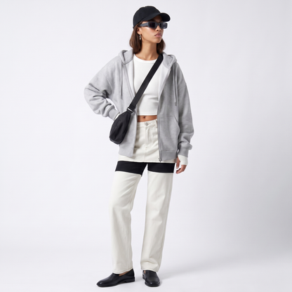 Sunoire ny solid color cardigan hoodie jacket female explosion style fall winter hooded loose top colorway navy blue front hero 01