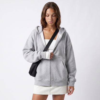 Sunoire ny solid color cardigan hoodie jacket female explosion style fall winter hooded loose top top front crop 01
