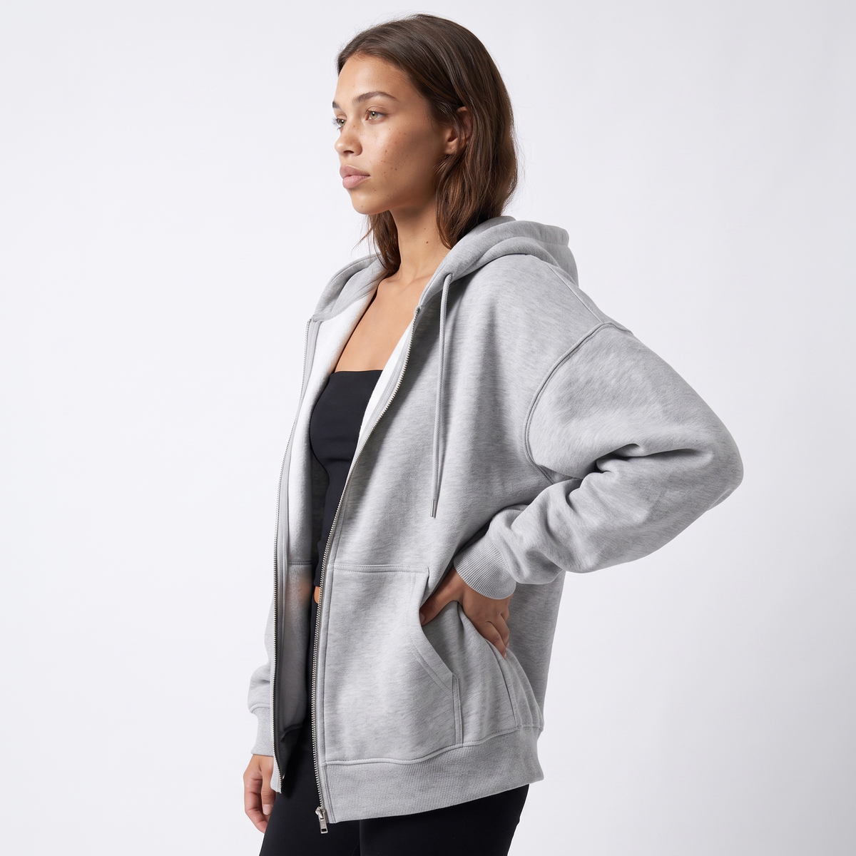 Sunoire ny solid color cardigan hoodie jacket female explosion style fall winter hooded loose top top side crop 01