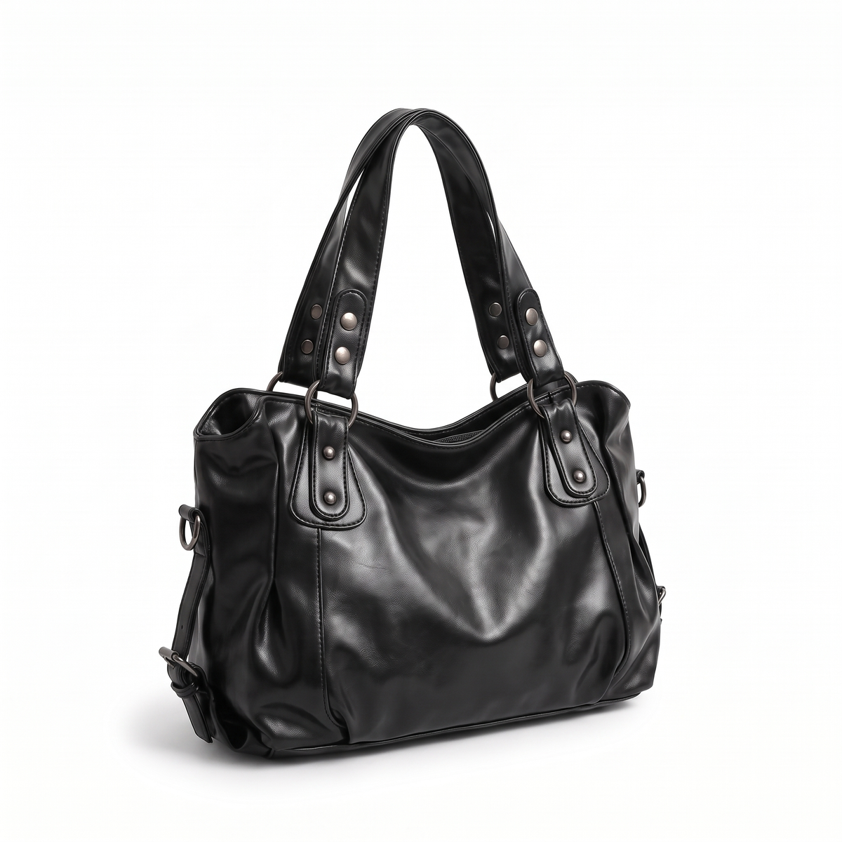 Slouchy Faux Leather Hobo Bag, three-quarter view