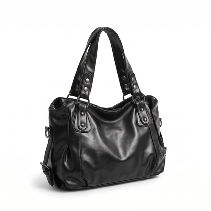 Slouchy Faux Leather Hobo Bag, three-quarter view