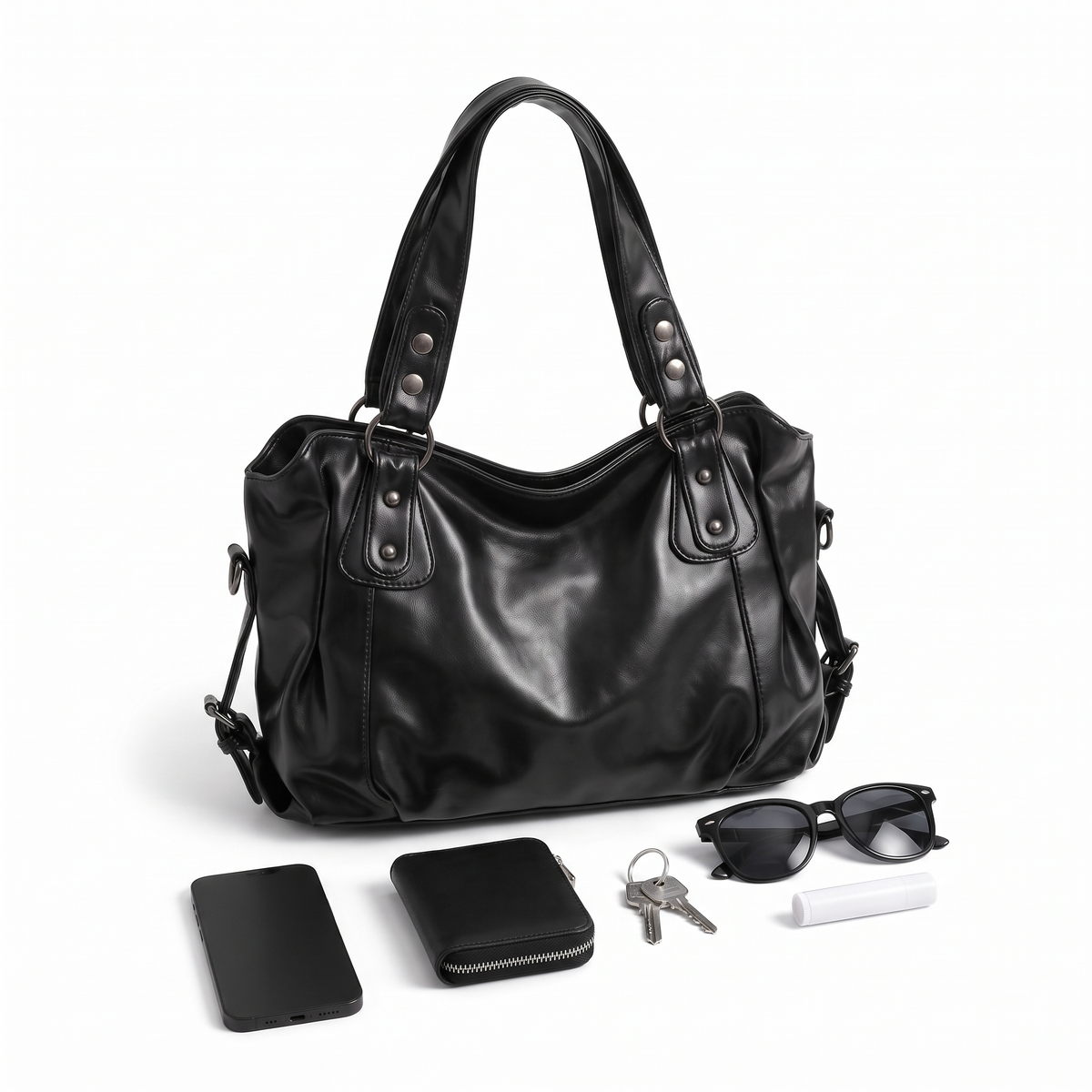 Slouchy Faux Leather Hobo Bag, what fits inside