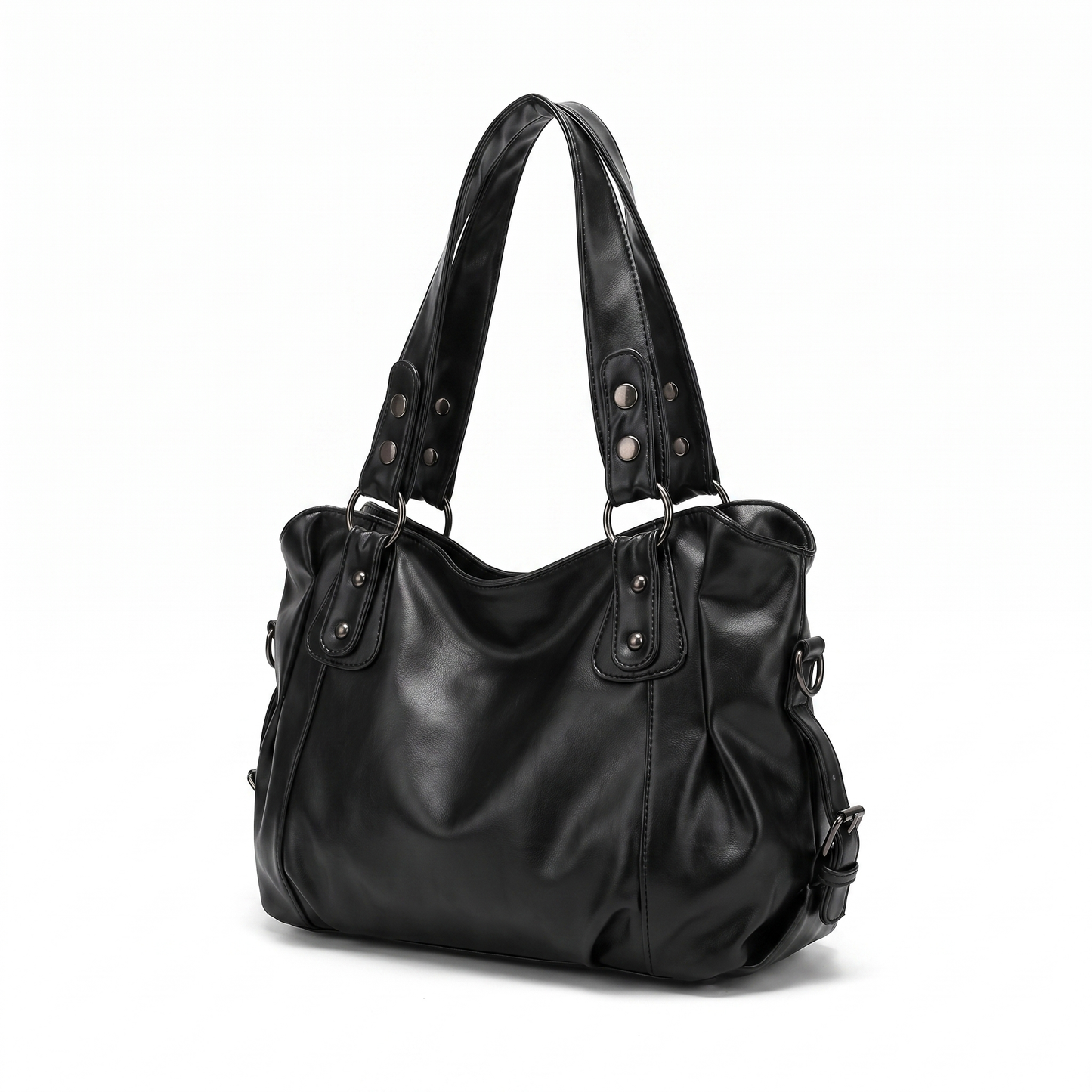 Sunoire odessa black slouchy hobo bag side view 01