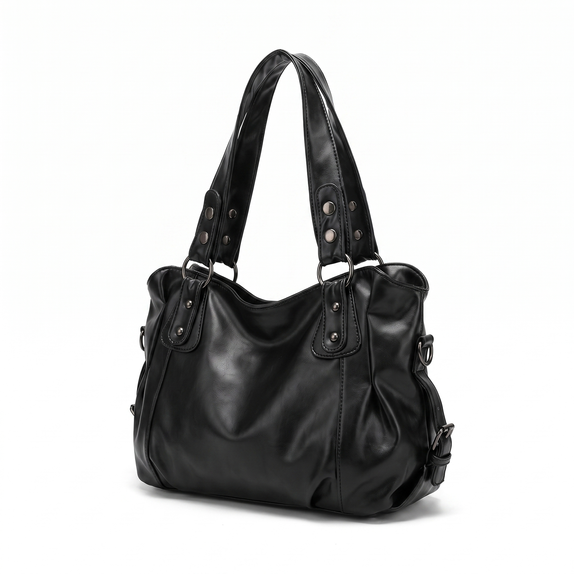 Sunoire odessa black slouchy hobo bag side view 01