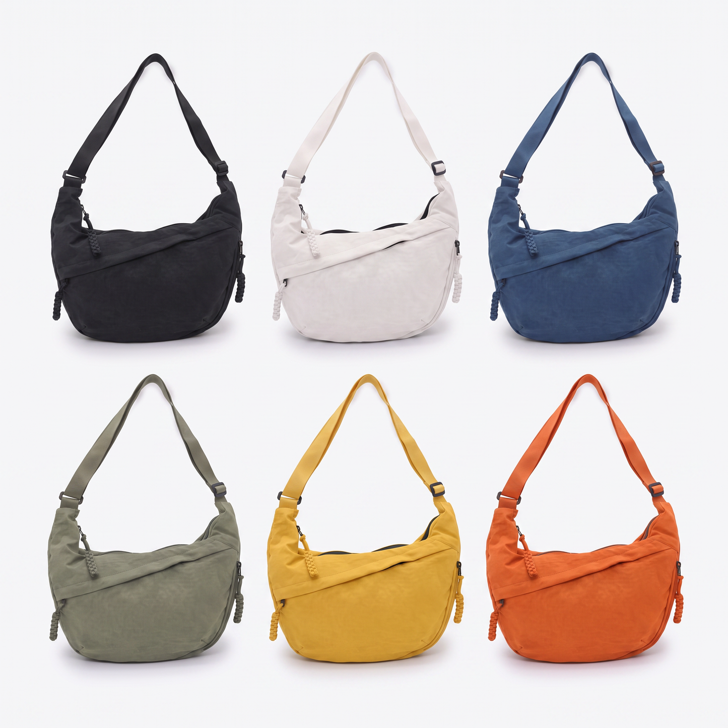 Sunoire odile black shoulder hobo bag collection flatlay - all colorways
