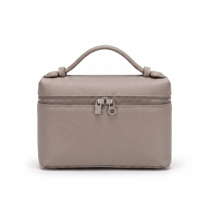 Sunoire opal pink lychee grain box bag colorway grey