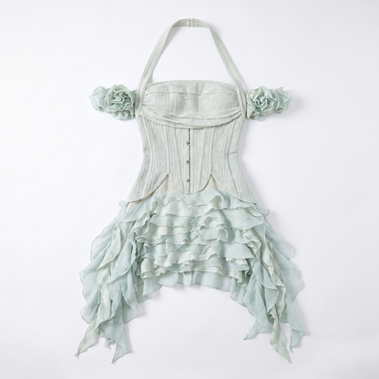 Sunoire oudina fashion breathable eco friendly high waisted shorts above knee bandeau waist cincher casual summer party ruffled garment flatlay 01