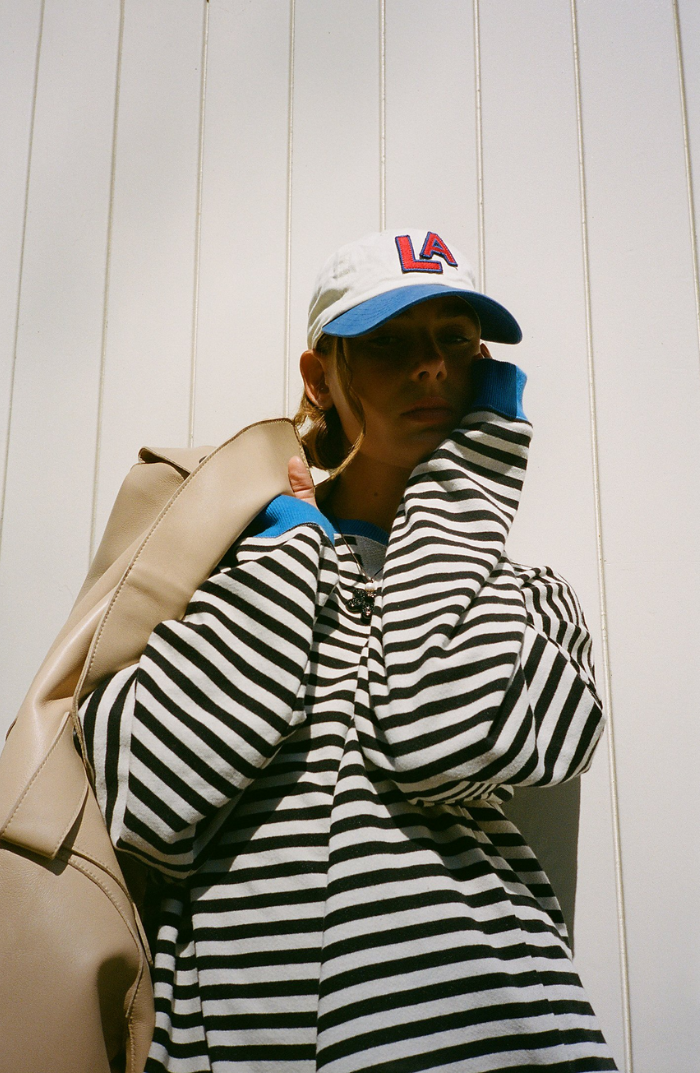 Oversized Striped Sweatshirt with Contrast Trim and Drop Shoulders in Blue & Black