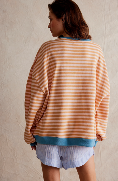 Oversized Striped Sweatshirt with Contrast Trim and Drop Shoulders in Orange Stripes, another view