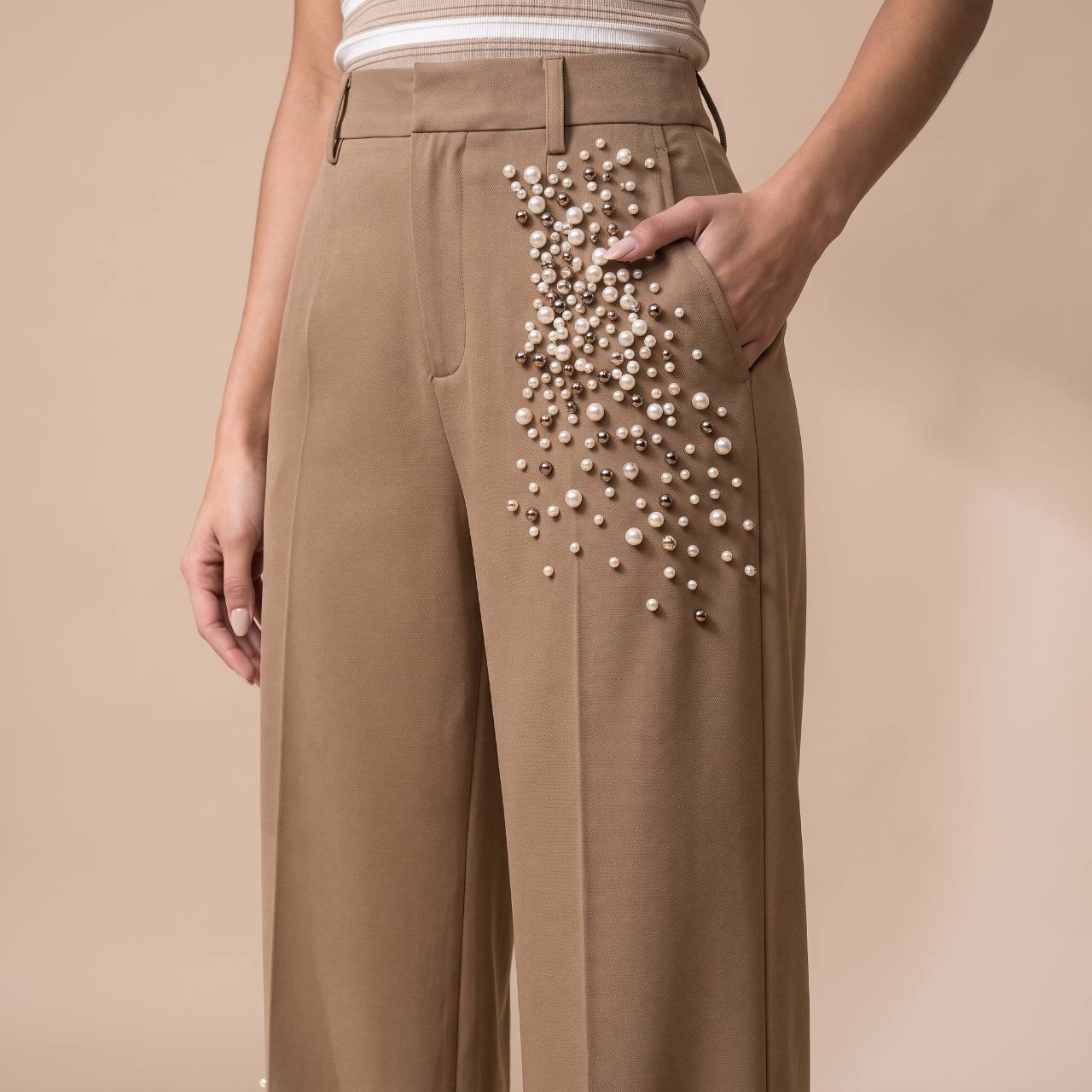 Sunoire paloma brown pleated dress bottom detail 01